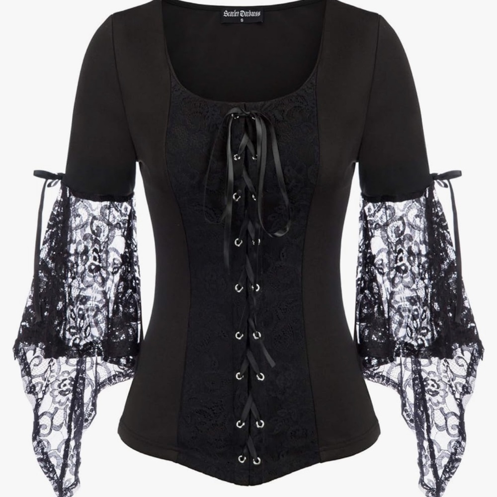 Women's Shirt Plus Size Witchy Bell Sleeve Bohemian Blouse Tops Shirt Black NWOT